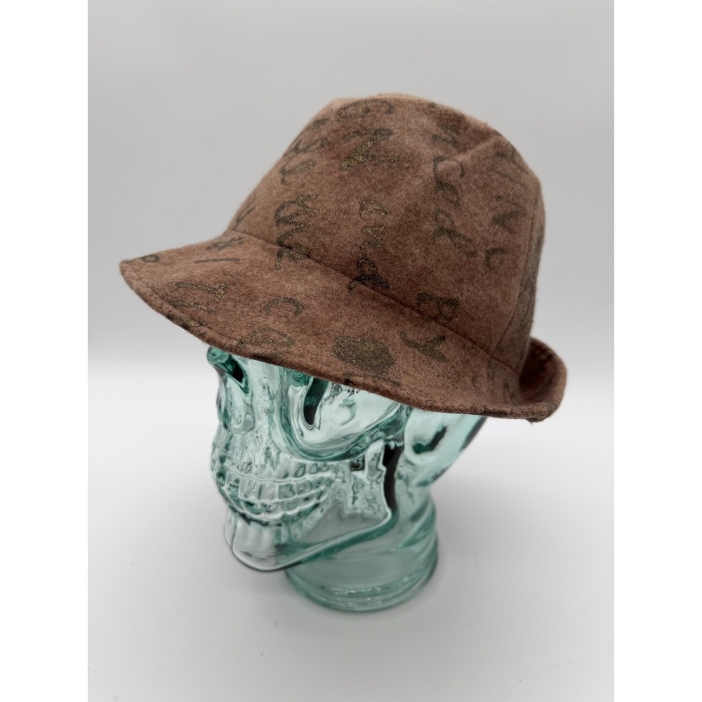 Tarnish Women's Brown 100% Wool Script Graphic Fedora Bucket Hat Made in Italy